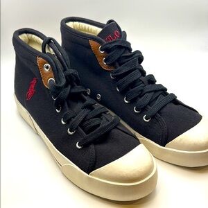 Polo Ralph Lauren Orman Canvas Leather Black High Top Sneaker 8.5